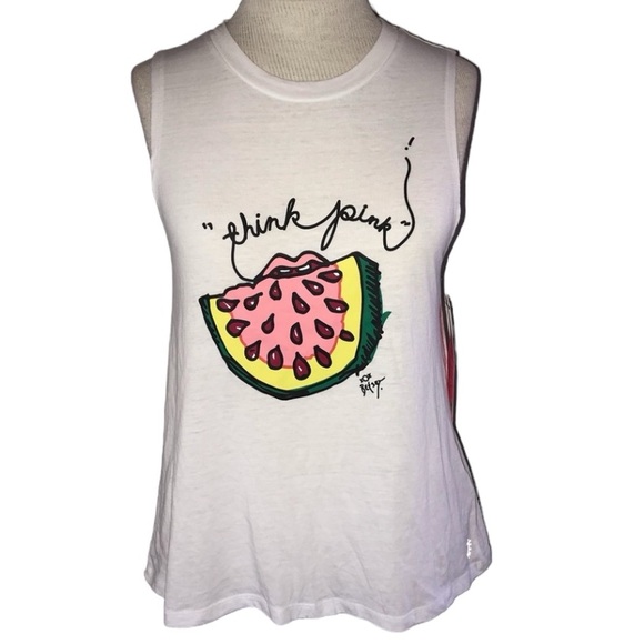 NWT BETSEY JOHNSON Think Pink WHITE WORKOUT TANK TOP XS - Picture 5 of 5